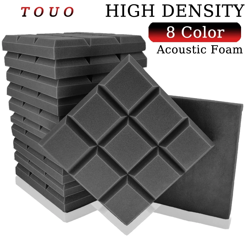 touo 12 pecas espumas acusticas de estudio alta densidade borda chanfrada isolamento acustico espuma teto material absorvente de som vedacao de porta 01