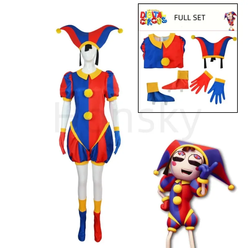 

New arrival the amazing digital unicorn cosplay costume pomni cosplay jumpsuit suit hat glove shoe cover Halloween costume props