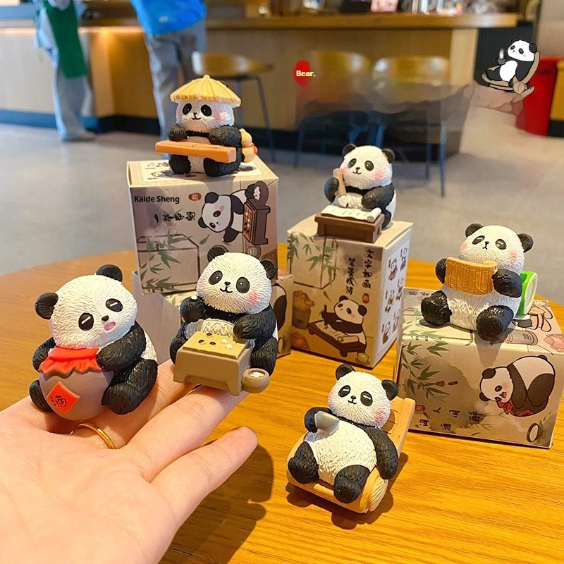 Urocza Miniaturowa Figurka Pandy z Żywicy, Rękodzieło, Kreatywny Prezent Kulturalny, Dekoracja na Biurko, Sztuka i Kaligrafia, Mały Element Dekoracyjny