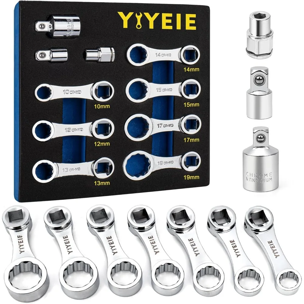 

10PCS Torque Adapter Set Metric, 10, 12, 13, 14, 15, 17, 19mm Torque Wrech Extension Adapter, 12 Point Box End Torque Wrench