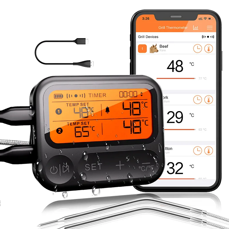 Intelligent dual probe waterproof barbecue thermometer high definition backlight display kitchen oven meat thermometer