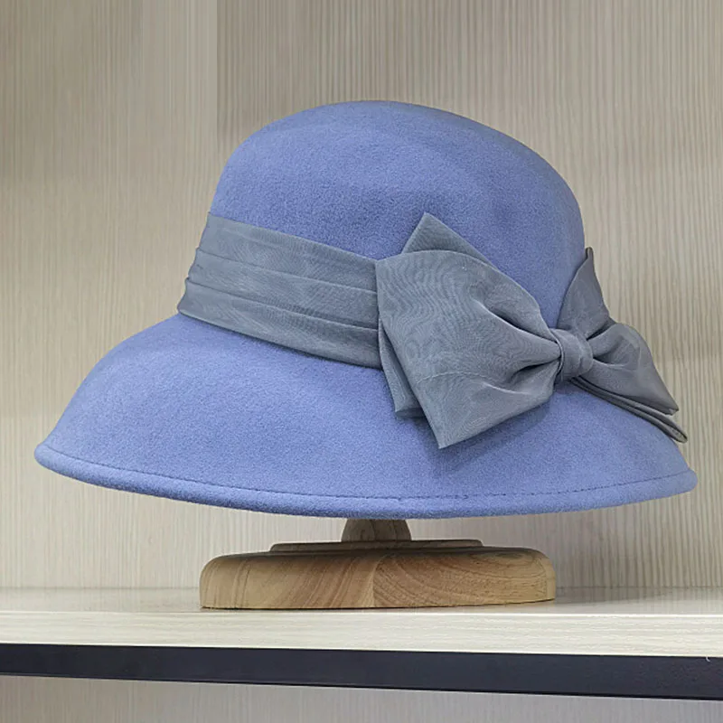 Damski wełniany kapelusz Cloche Zimowy okrągły kapelusz Cloche dla kobiet Fedora Bucket Vintage Hat Bow Accent