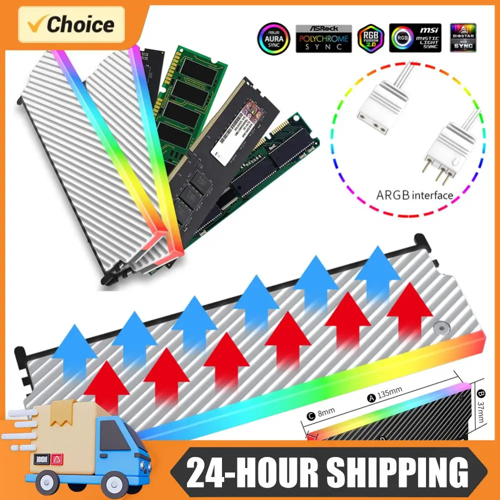

5V 3PIN ARGB Радиатор для памяти Aura Sync, охлаждающий жилет для ПК-памяти из алюминиевого сплава с термопрокладкой для DDR2 DDR3 DDR4 DDR5