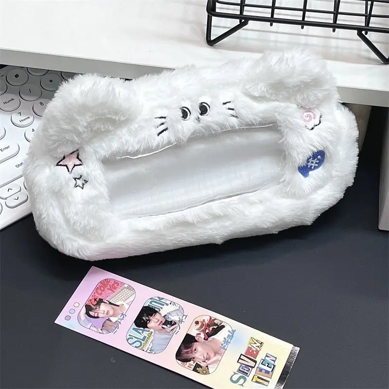 Plush Pencil Case Soft Multi-functional Viewable Window Stationery Storage Pouch Large Capacity Pen Bag Student Gift