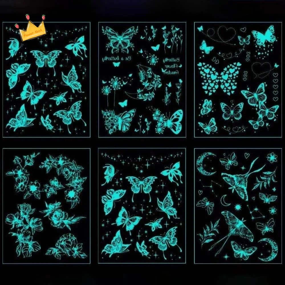 

Temporary Luminous Flower Tattoo Sticker Rose Butterfly Waterproof Butterfly Tattoo Stickers Love Heart Leaf Long Lasting