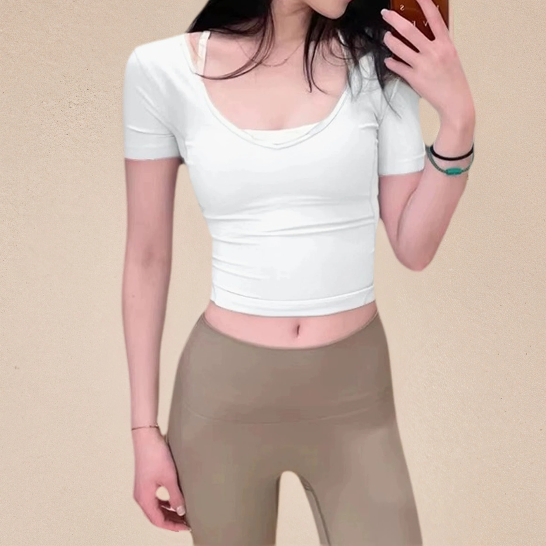 

Women's T-Shirt Yoga Quick-Drying Sports Short-Sleeved Sexy Tight Short T-Shirt V-Neck U-Back Beauty Back Fitness Short T-Shirt