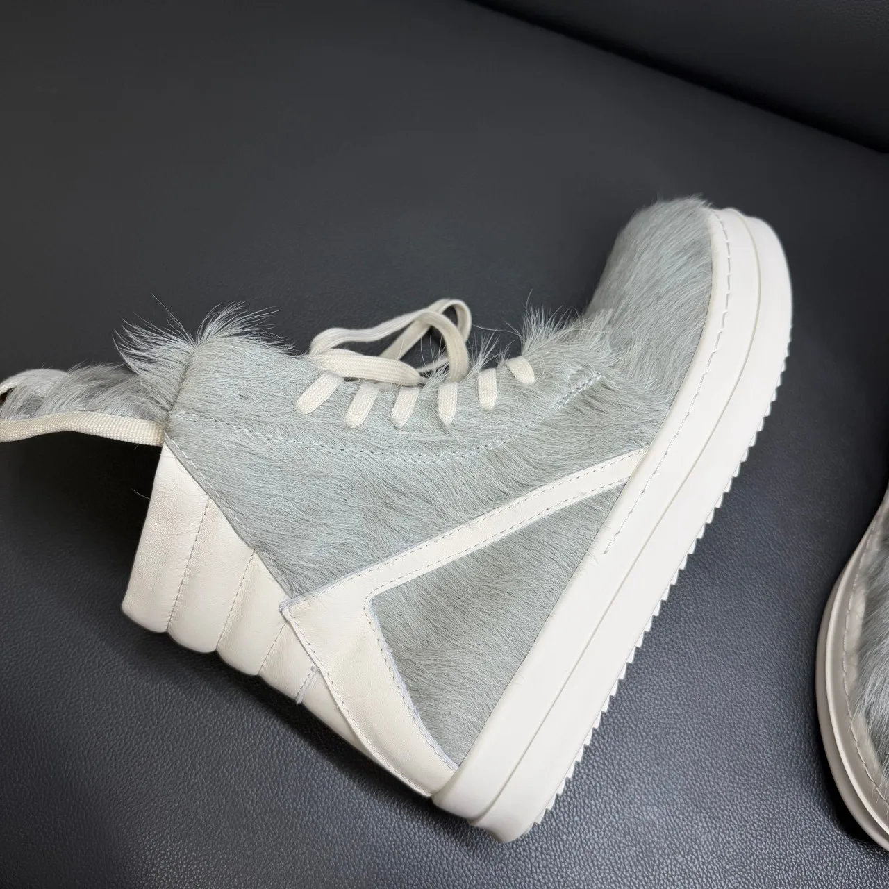 Botas de Tobillo de Moda, Zapatos Altos para Hombre y Mujer, Zapatillas Casuales de Pelo de Caballo Gris con Cremallera, Zapatos de Cuero de Pelo de Caballo Gris de Lujo