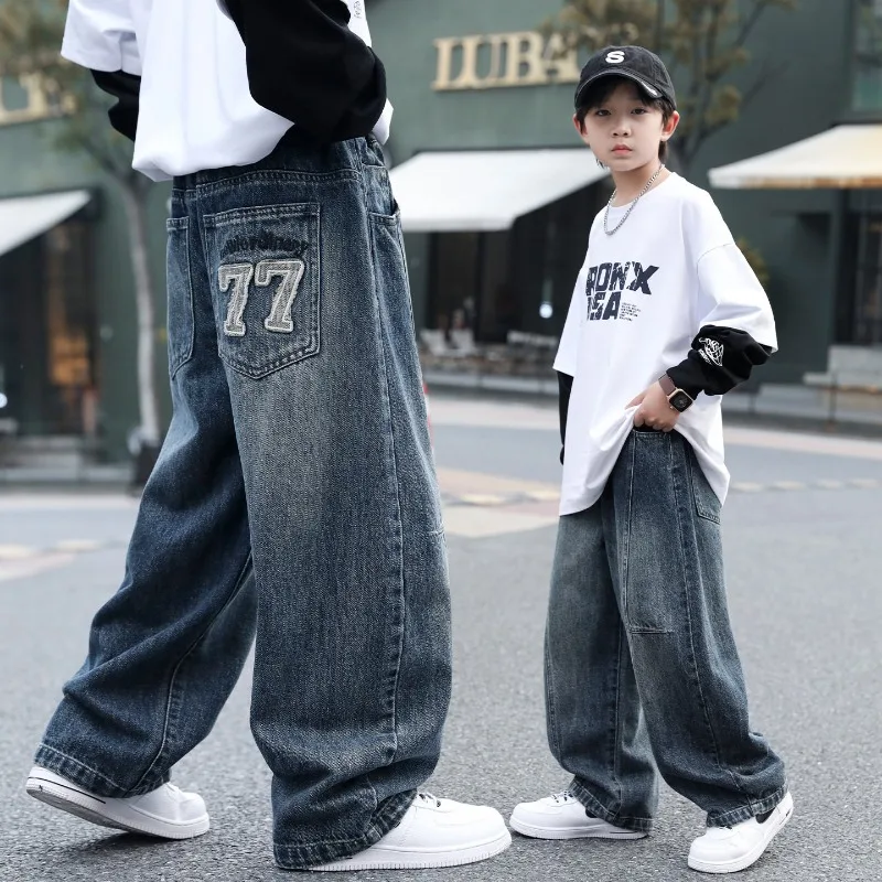 4-14 Jahre Jungen-Jeans UNITIM Herbst Kinder Jungen Trendige Denim-Hose Lose Elastische Taille Junge Teenager Jungen Gerade Hose Junior-Hose – Detail 3