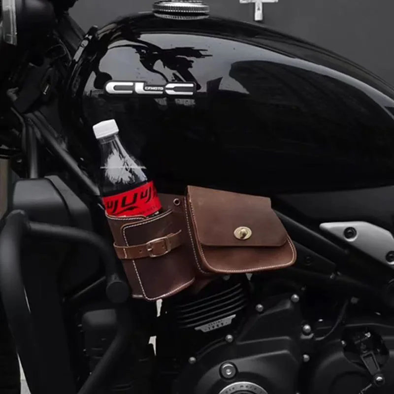 NONE Anwendbar auf CFMOTO 450CLC Wasserbechertasche, Retro-Kraftstofftanktasche aus Rindsleder, modifiziertes Zubehör, seitliche Abdeckung, kleine Hängetasche 5