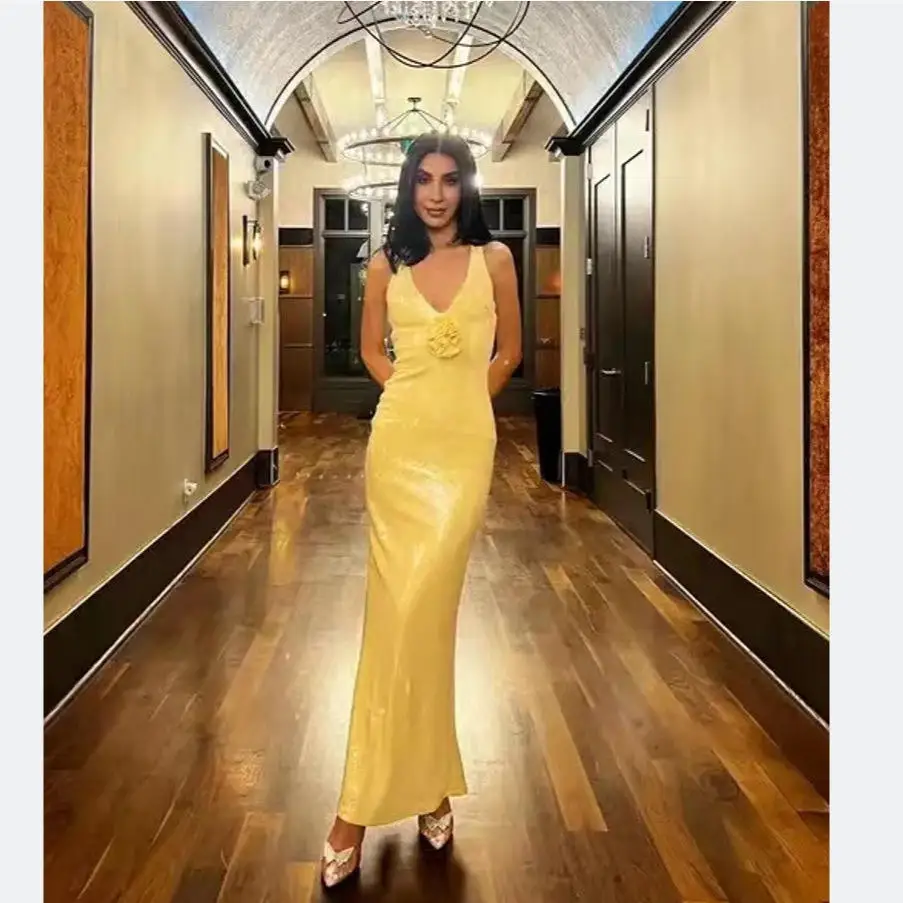 Gonna lunga sexy con paillettes da sera Dr, nuovo modello, gonna lunga con top a tubo impreziosito floreale per le donne, stagione estiva, tessuto in poliestere a vita media