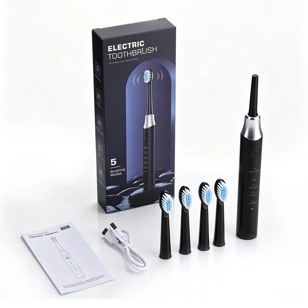 Elektrische Zahnbürste mit 5 Modi, 4 Ersatz-Zahnbürstenköpfen, Ultraschall-Zahnreinigung für Erwachsene, USB-Aufladung, wasserdichter Reiniger – Detail 26