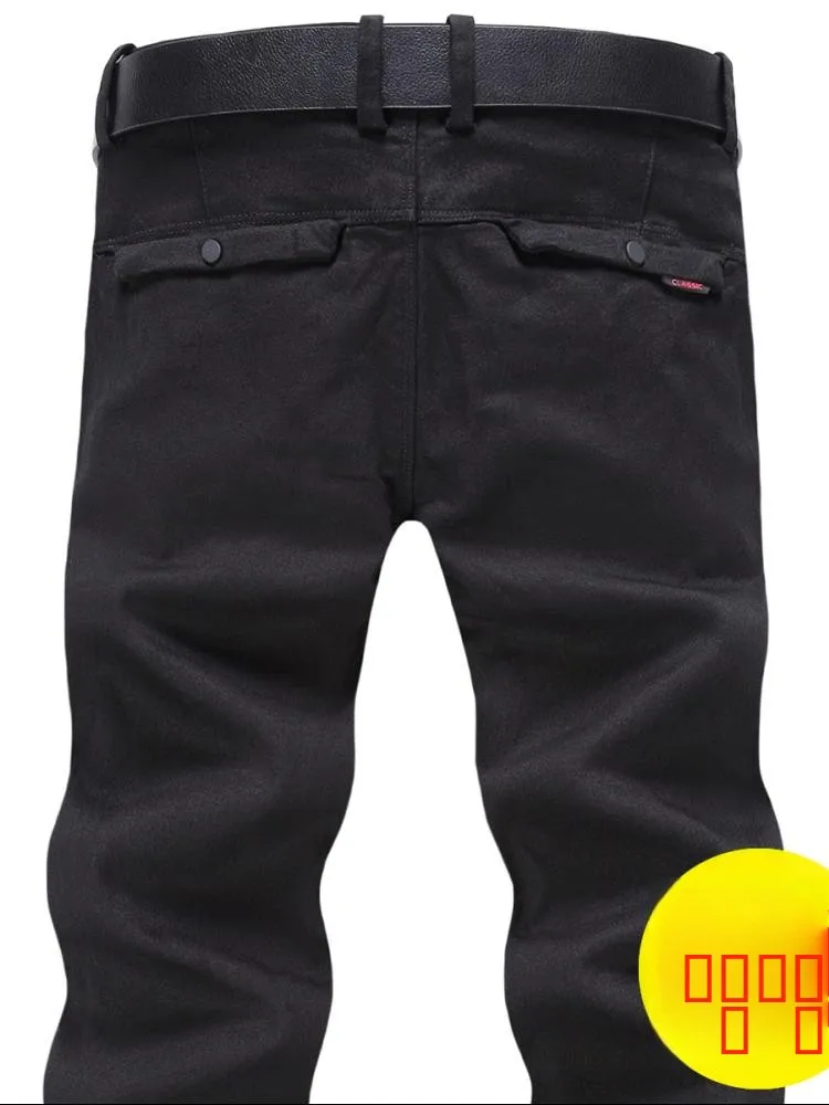 

Мужские джинсы Yezoe Slim Fit прямого кроя, чисто черные, эластичные, повседневные брюки со средней посадкой, из смесового хлопка и полиэстера, утепленные для зимы