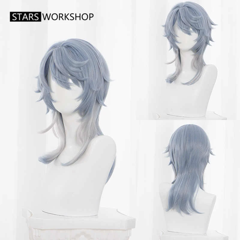 W magazynie Gra Honkai Star Rail Najnowsza niedzielna peruka do cosplay Jasnoniebieskie włosy Pan Sunday Uniform Prop Halo Nakrycie głowy Kolczyk Halloween