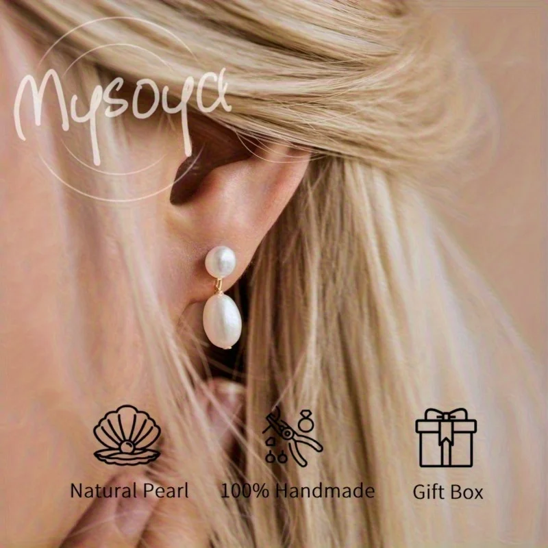 

MYSOYA простые серьги-капли с пресноводным жемчугом, серьги с жемчугом в форме риса, идеальные серьги на день рождения, свадьбу, подарок для нее