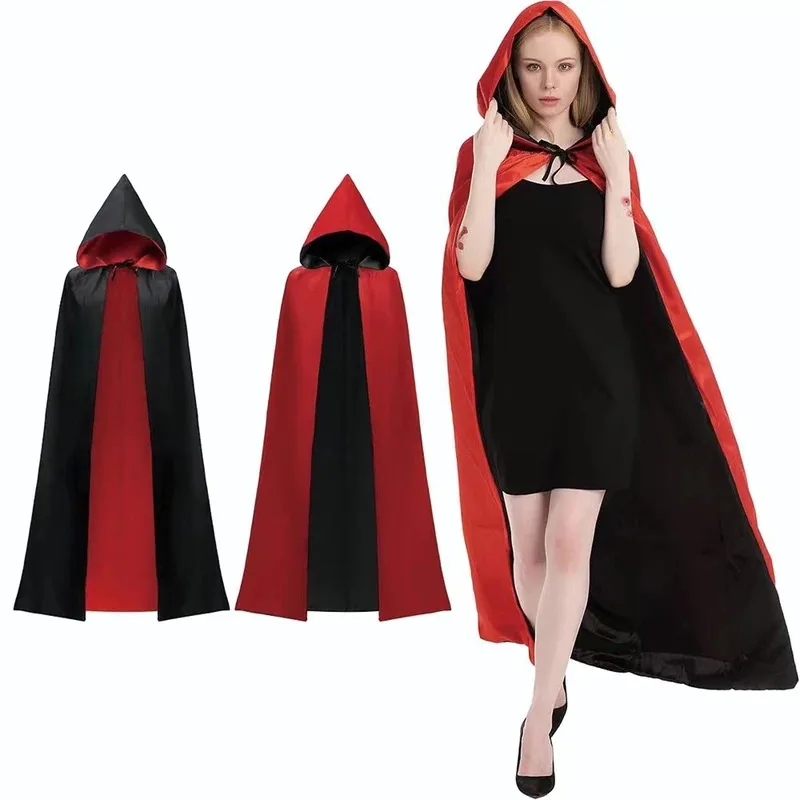 

2pcs Halloween Cosplay Cloaks with Hood Red Black Wizard Capes Kids Adults Costume Party Dress Up Wholesale Price