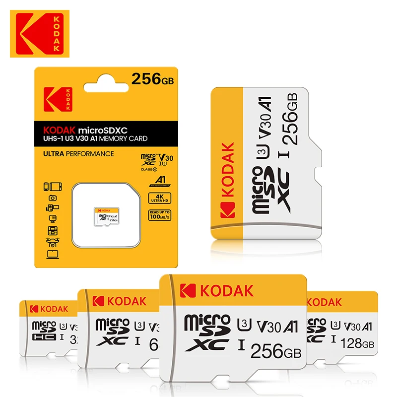 10pcs Kodak Micro SD Card 128GB Class 10 Memory Card 64GB Flash Card 256GB 32GB V30 U3 cartao de memoria For Driving Recorder