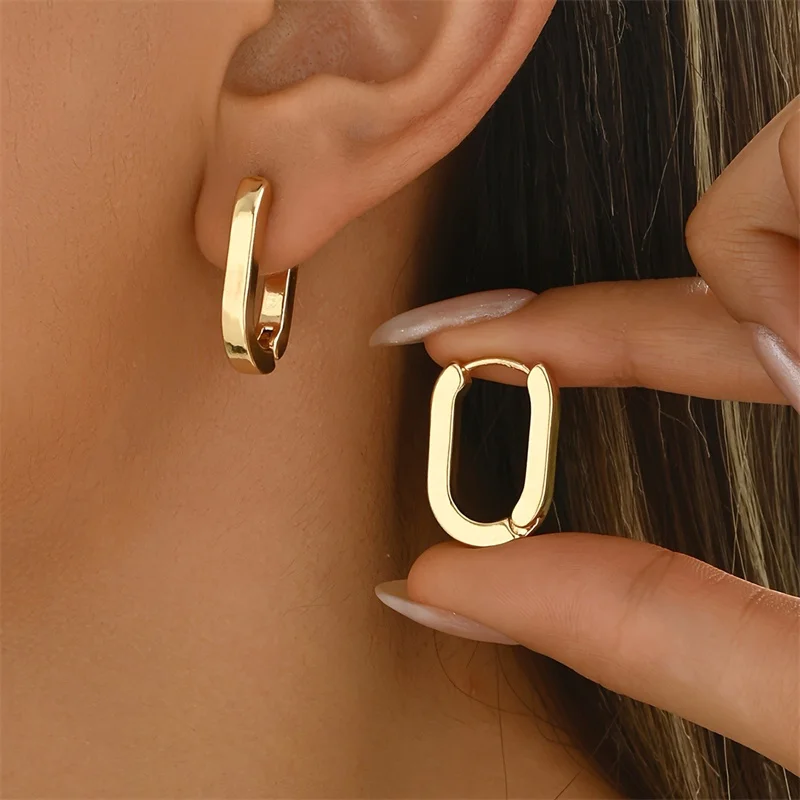 Stainless Steel Smooth Metal Hoop Earrings for Women Girls Oval Circle Hoops Jewelry Gift Fashion Accessories ﻿