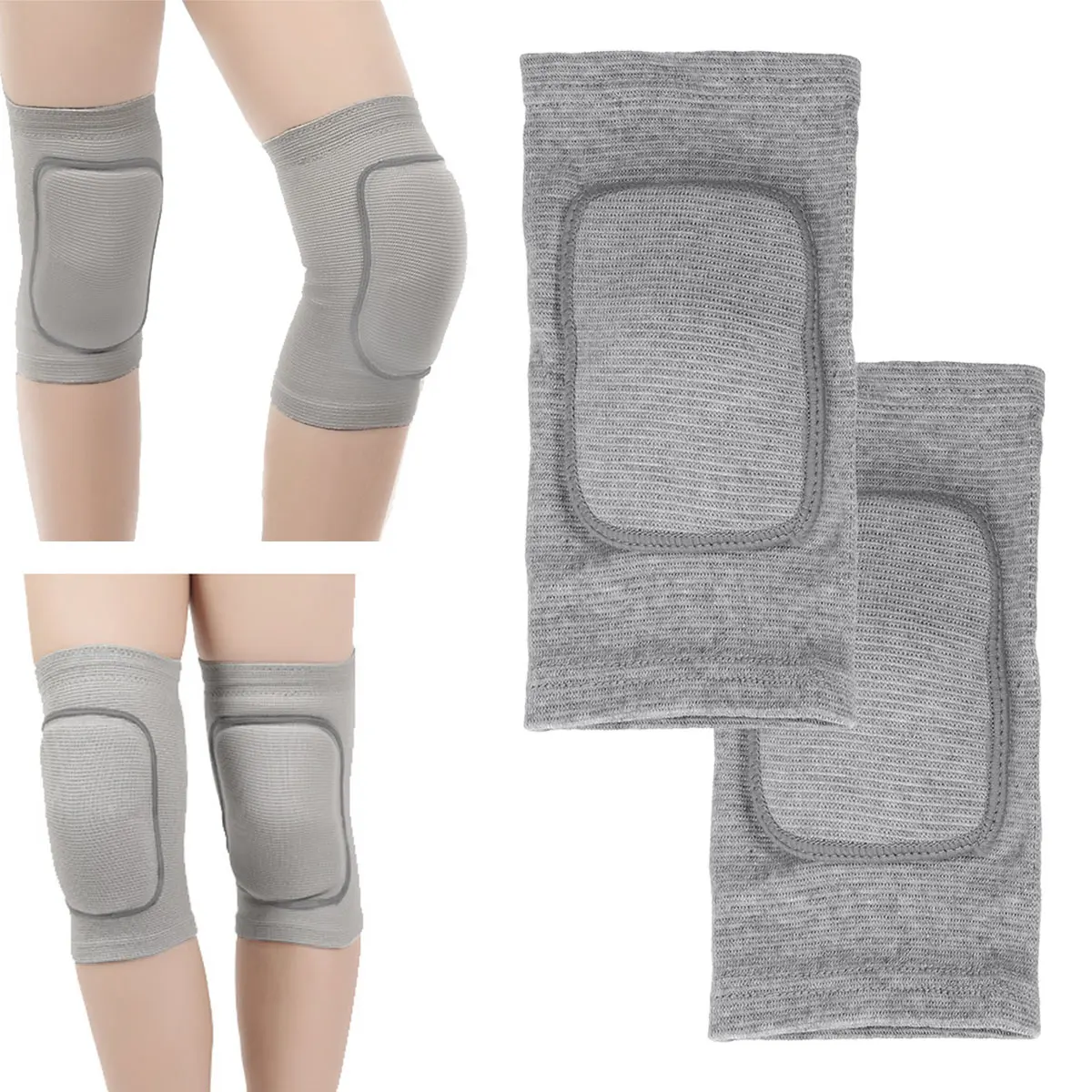 

Grey S Size Knee Pads Thick Sponge Protection Breathable Elastic Support Sports Jogging Running Basketball Cycling Dancing