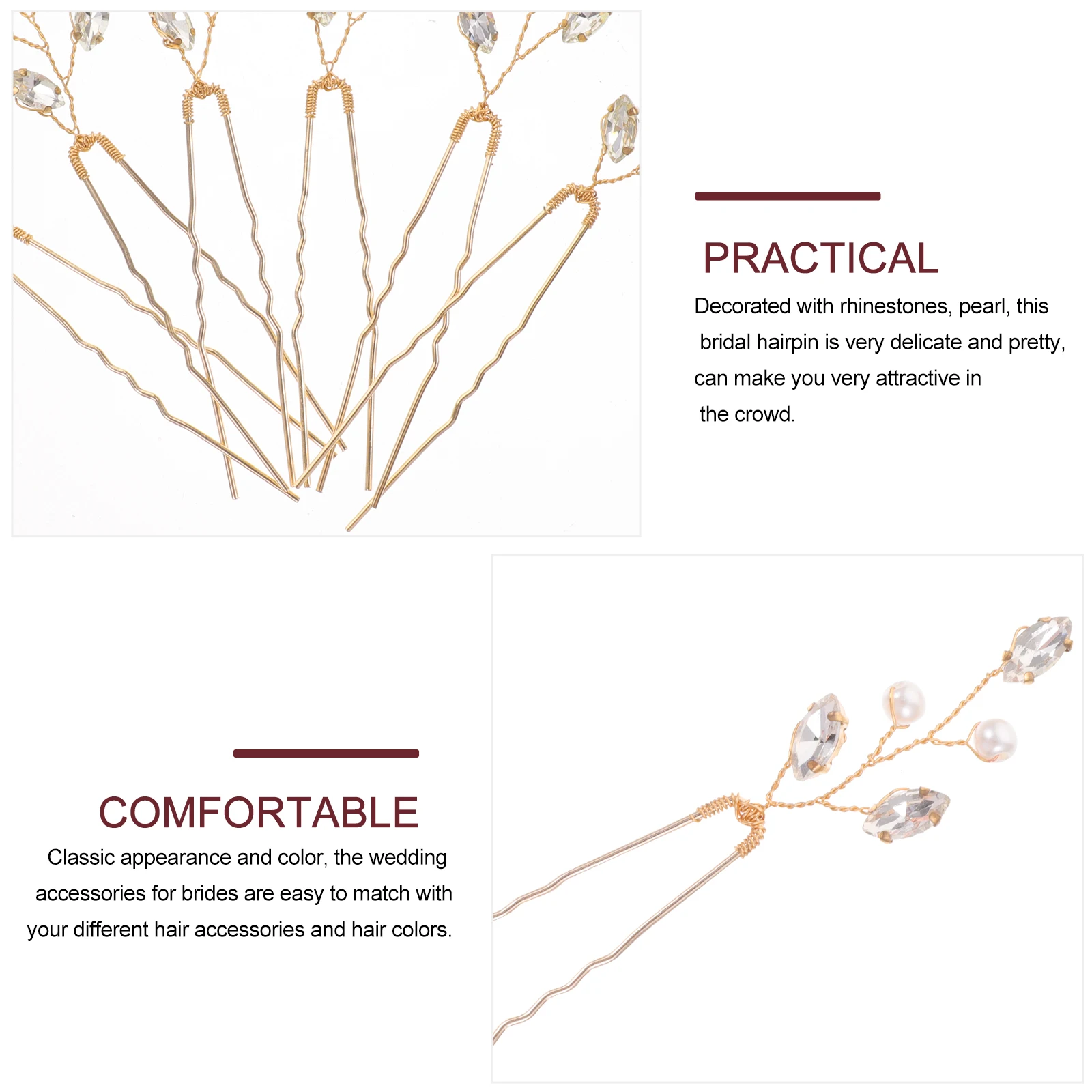 

6pcs Bridal Hairpins Wedding Hair Accessories Rhinestone Pearl Hair Forks Lightweight Elegant Prom Hairpieces Women Birthday