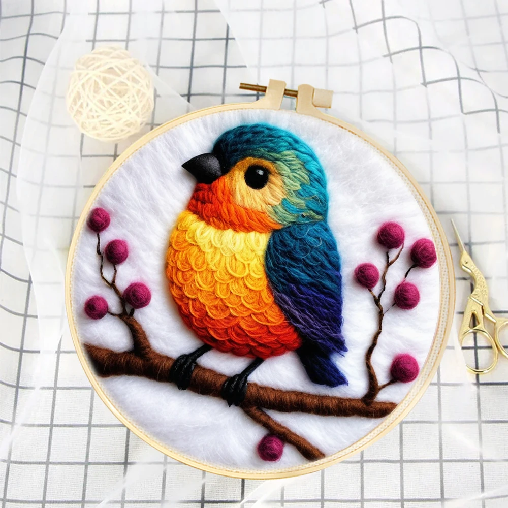 

CHENISTORY Wool Felting Painting Bird Wool Embroidery Kit Creative For Adults Children Animal Needle Felt Supplies Home Decor