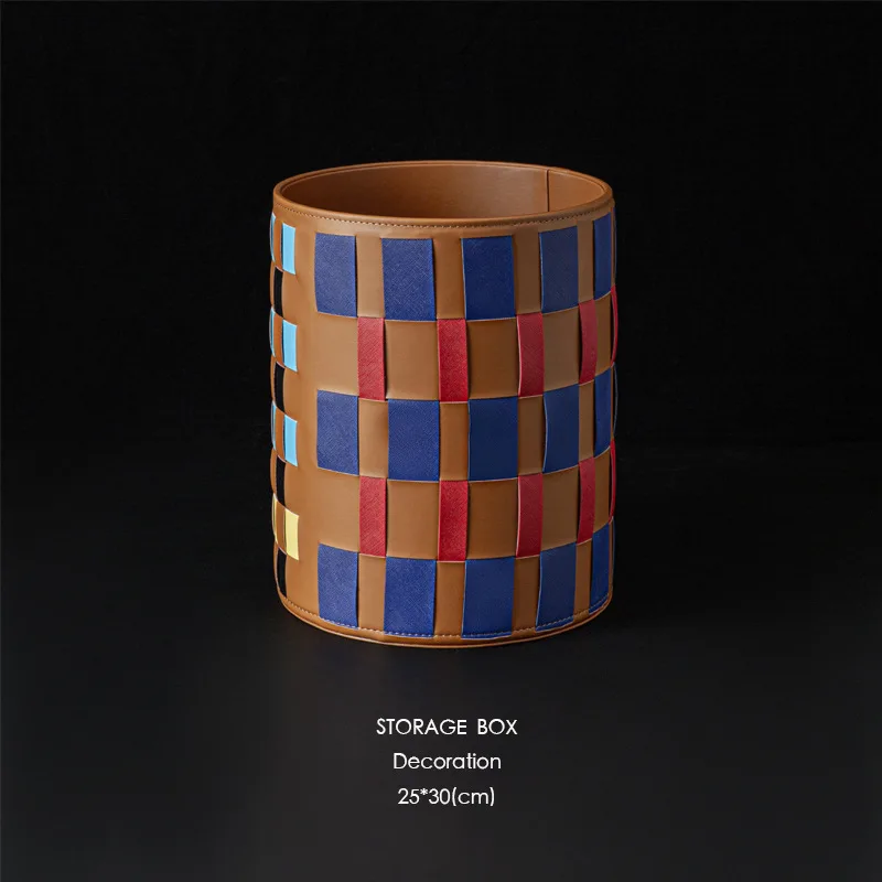 

Joylive Colorful Leather Trash Can Hand-woven Bedroom And Living Room Storage Dirty Clothes Basket Vase Flower Vase