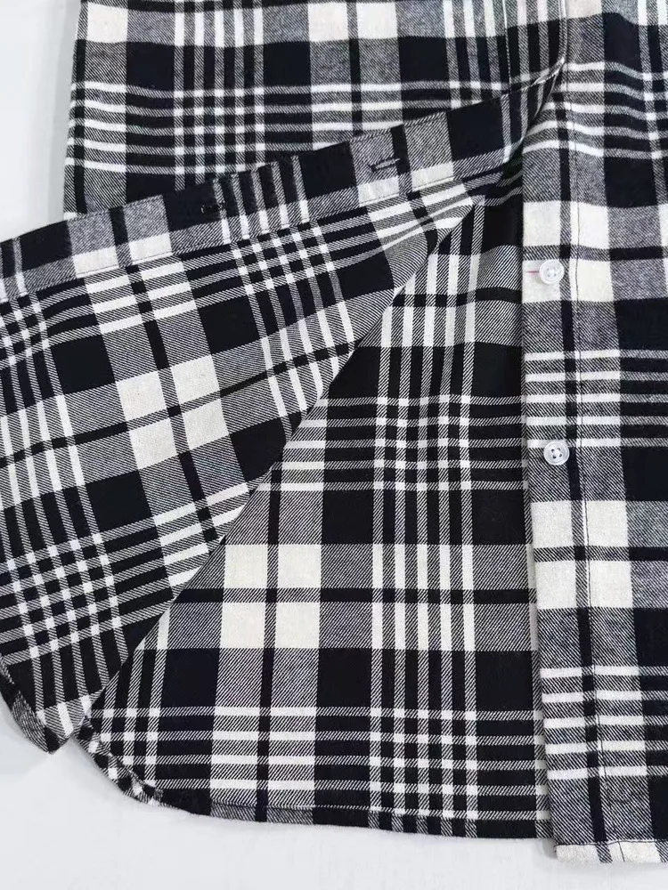 Retro sle solto ajuste longo sve xadrez irt feminino outono faion algodão flanela waed brued tagl irt meninas