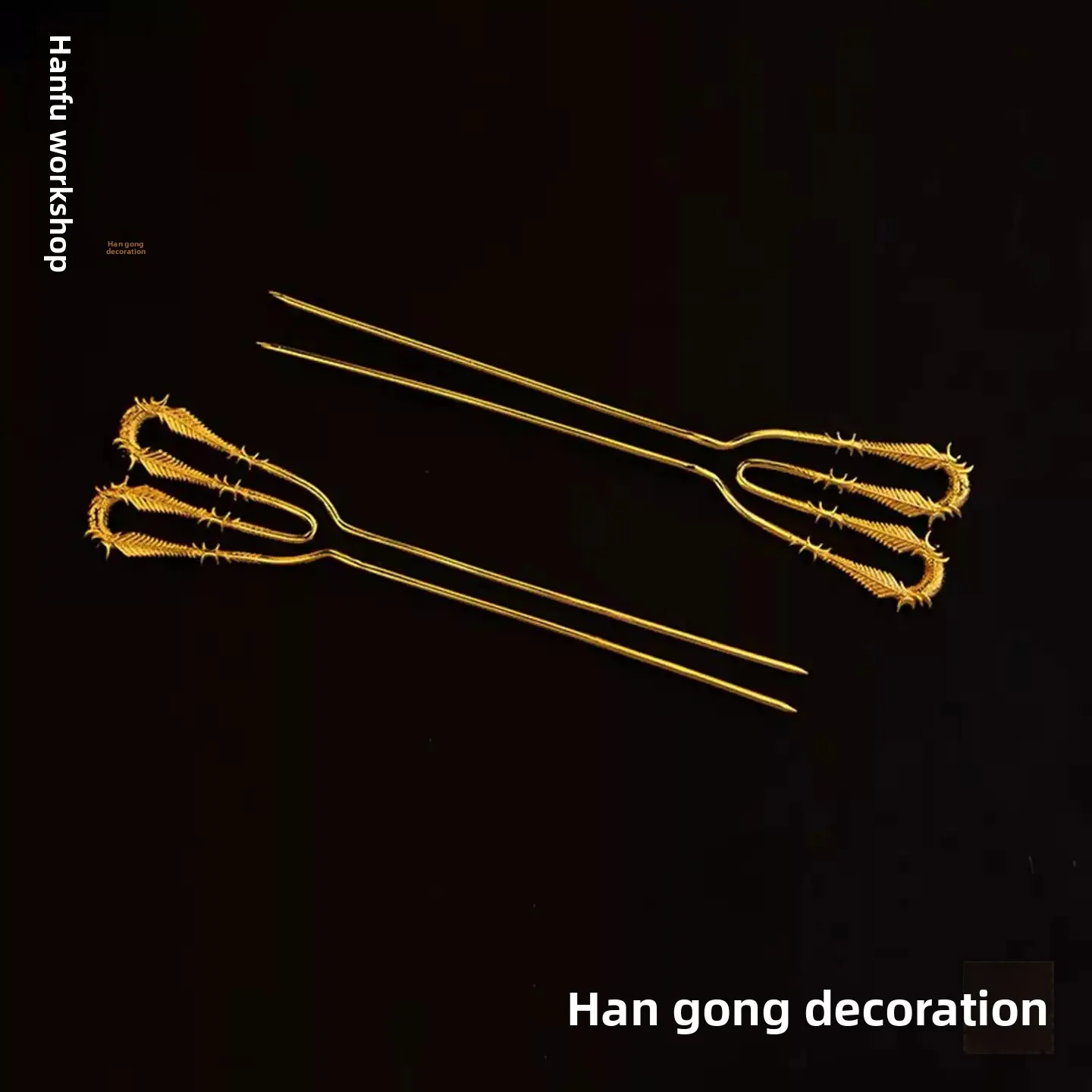 Traditional Chinese Auspicious Gold Plated Bamboo Leaf Pattern Song Dynasty Double Folded Hairpin Vintage Hanfu Hair Stick For