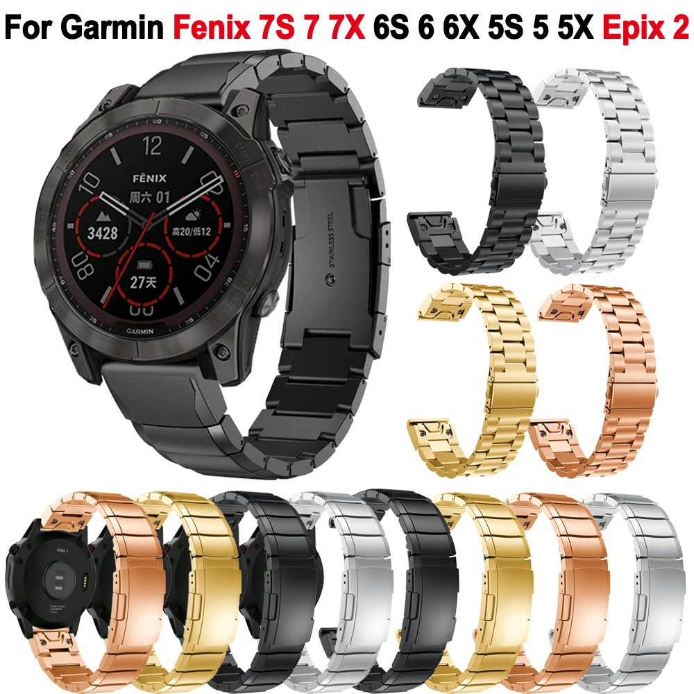 QuickFit 20/22/26mm Metal Watch Band Strap For Garmin Fenix 7X 7 7S 6 6S 6X Pro 5X 5 Epix 2 Smartwatch Stainless Steel Bracelet