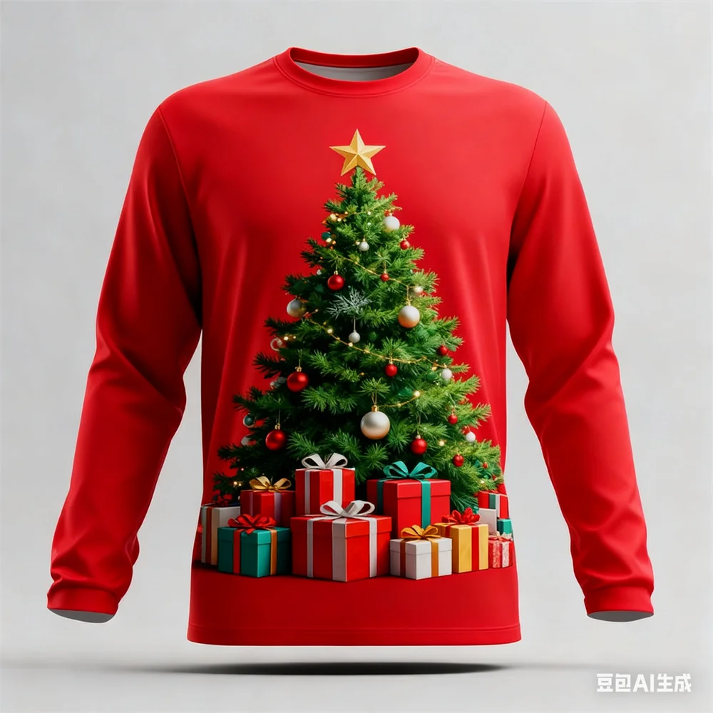 

Christmas Men's long sleeved T-shirt pattern printing autumn and winter t shirt for man Christmas Party T-shirt y2k mens clothe
