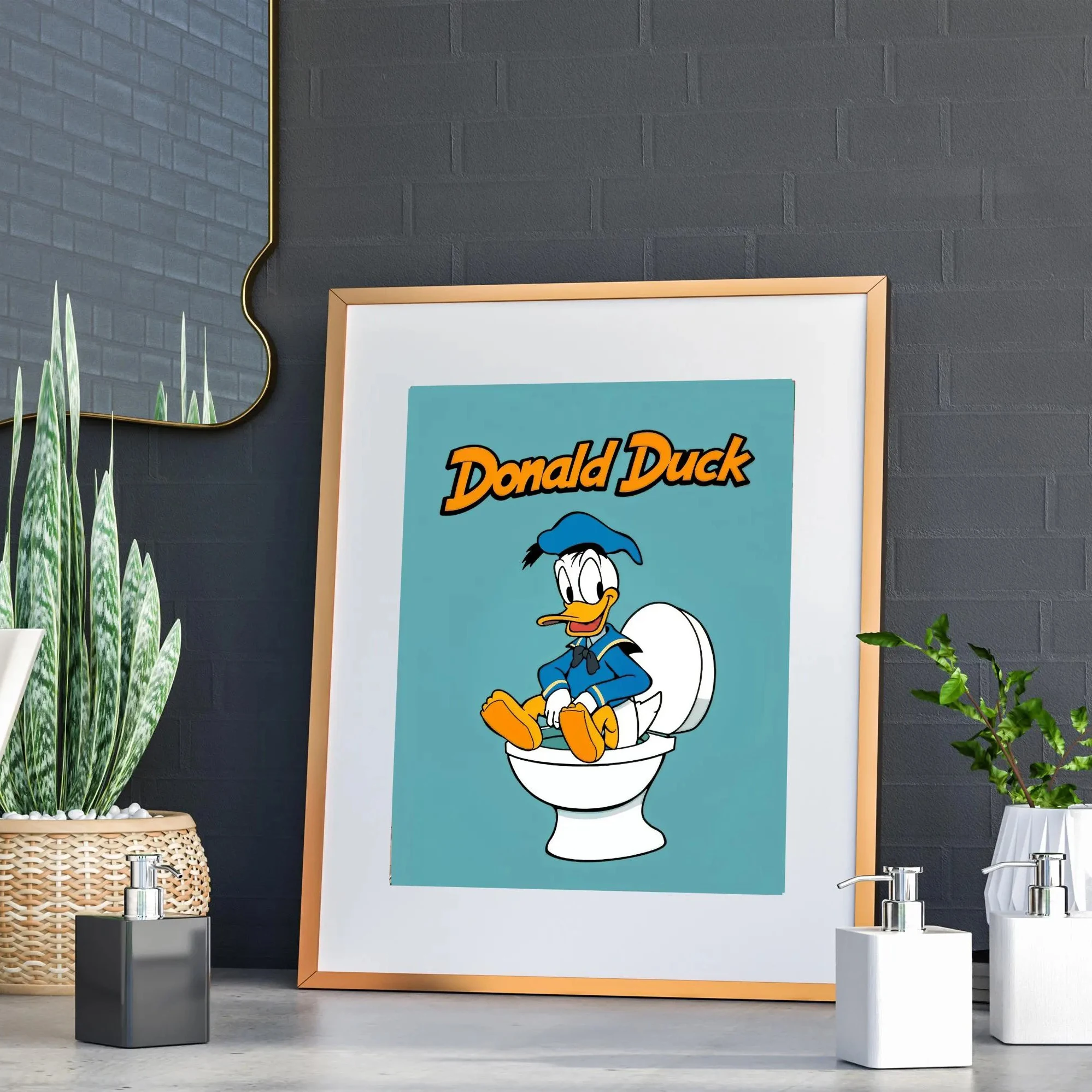 

MINISO Donald Duck bathroom art print on toilet Disney bathroom wall decor cute bathroom art Donald Duck bathroom wall art