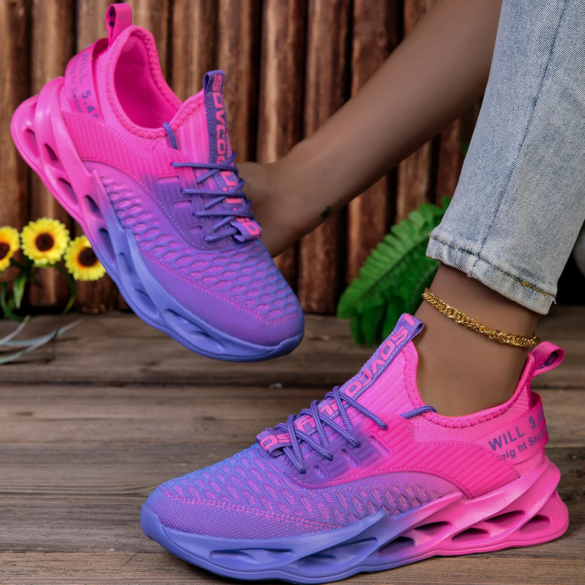 Women's Gradient Breathable Running Shoes, Lightweight Shock-absorbing Anti-slip, Stylish Versatile Sneakers for Daily Walk, Mou