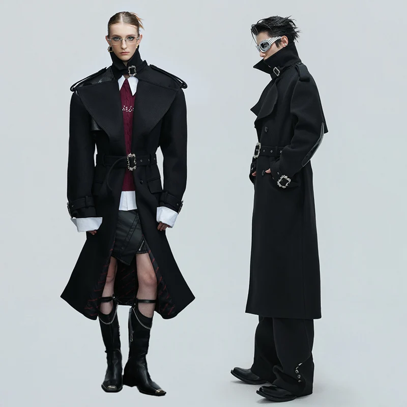 LUZHEN موضة الأصلي الجلود الربط تصميم حزام ربط الخصر الركبة طول الصوف خندق معطف الرجال 2025 سترة واقية جديدة JY4782 #6