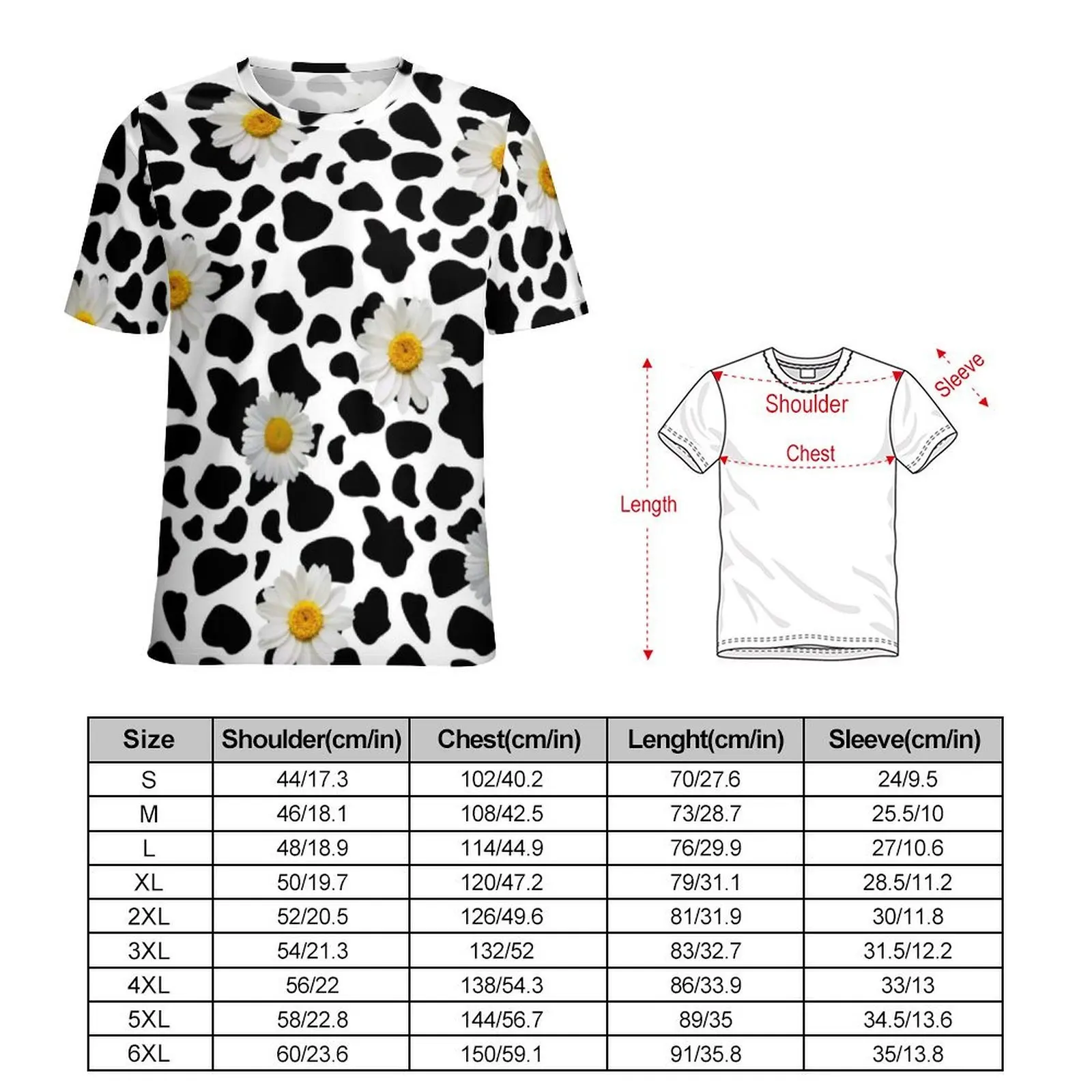 Summer T Shirt Daisy Cow Print T-Shirts Cute Floral Awesome Trending Tees For Men Short-Sleeved Graphic Plus Size Clothes