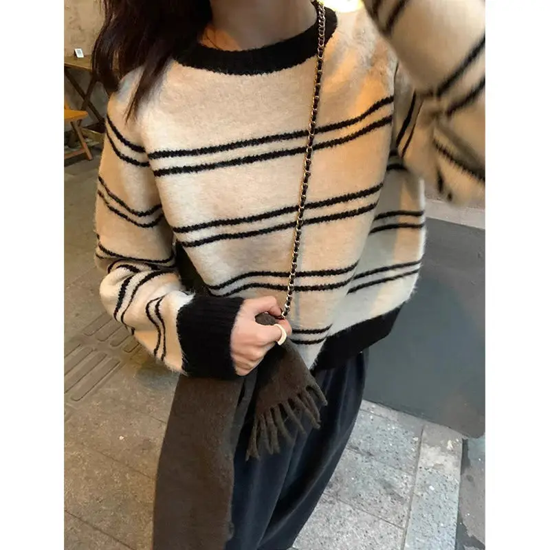 

Striped Fashion Women Sweaters 2024 Autumn Winter Pullovers Korean Knitwears Long Sleeve Clothes Knit Top Ladies Sweater New In