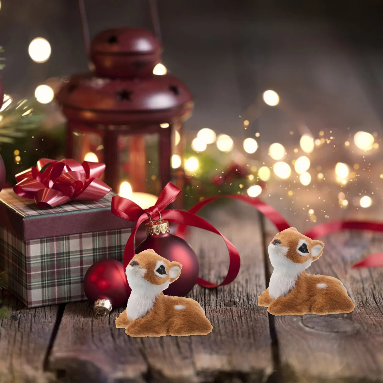

2Pcs Christmas Reindeer Deer Realistic Soft Material Holiday Decoration Small Tabletop Centerpiece for Home Office Shelf