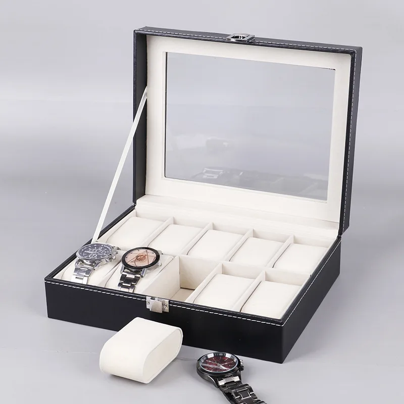 Watch Box 24-Slot Leather Watch Holder With Large Glass Lid Removable Watch Pillows Watch Box Organizer Holiday Gift Wholesale