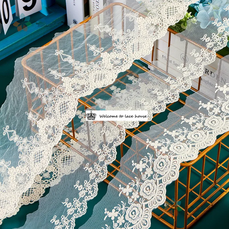 New European Palace Style Rice Apricot Mesh Lace Accessories Curtain Edge Tablecloth Decoration Embroidery Cloth