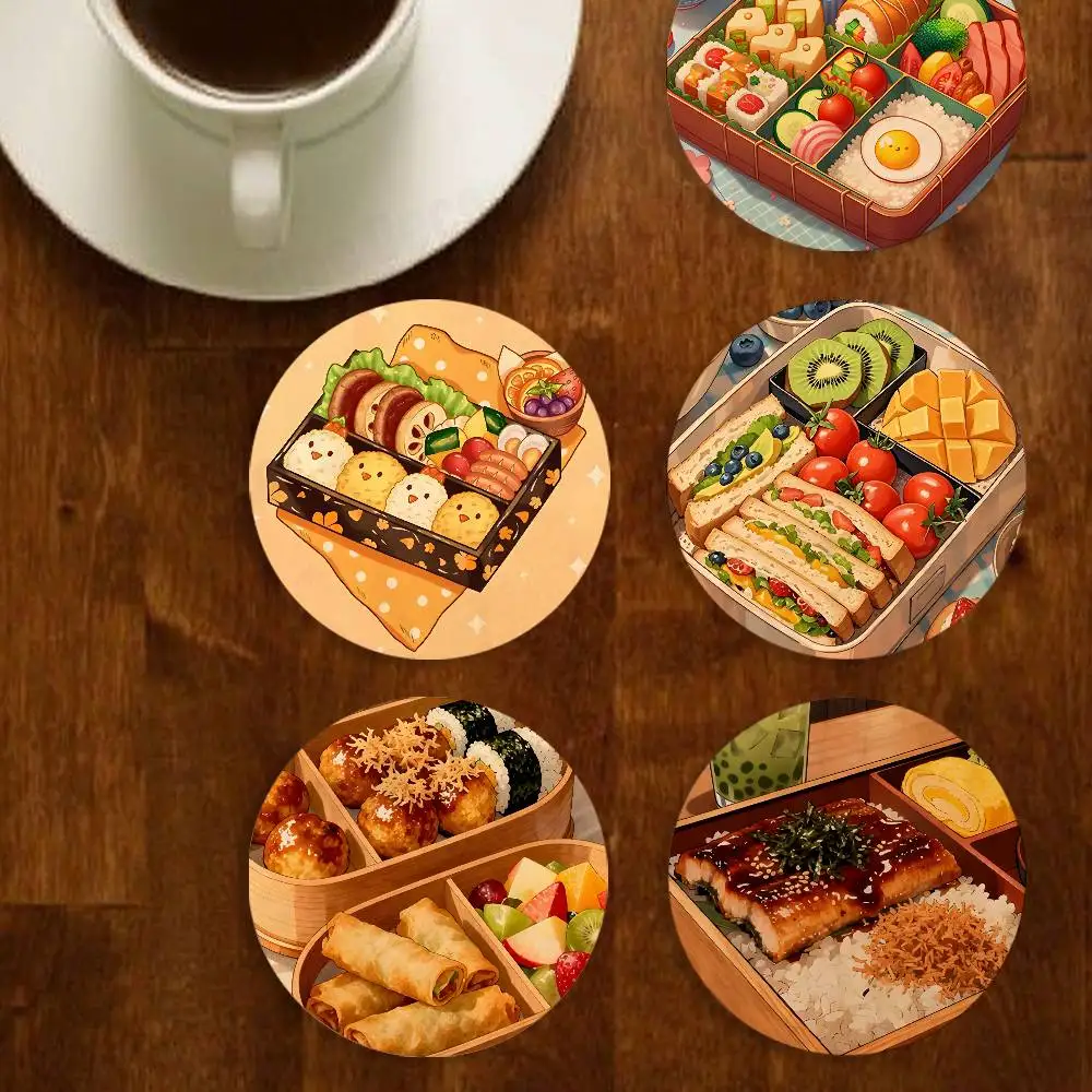 

A Delicious lunch Wooden Coaster Round Anti-Scald Anti-Slip Properties for Home Use Tabletop Coffee shop Decor