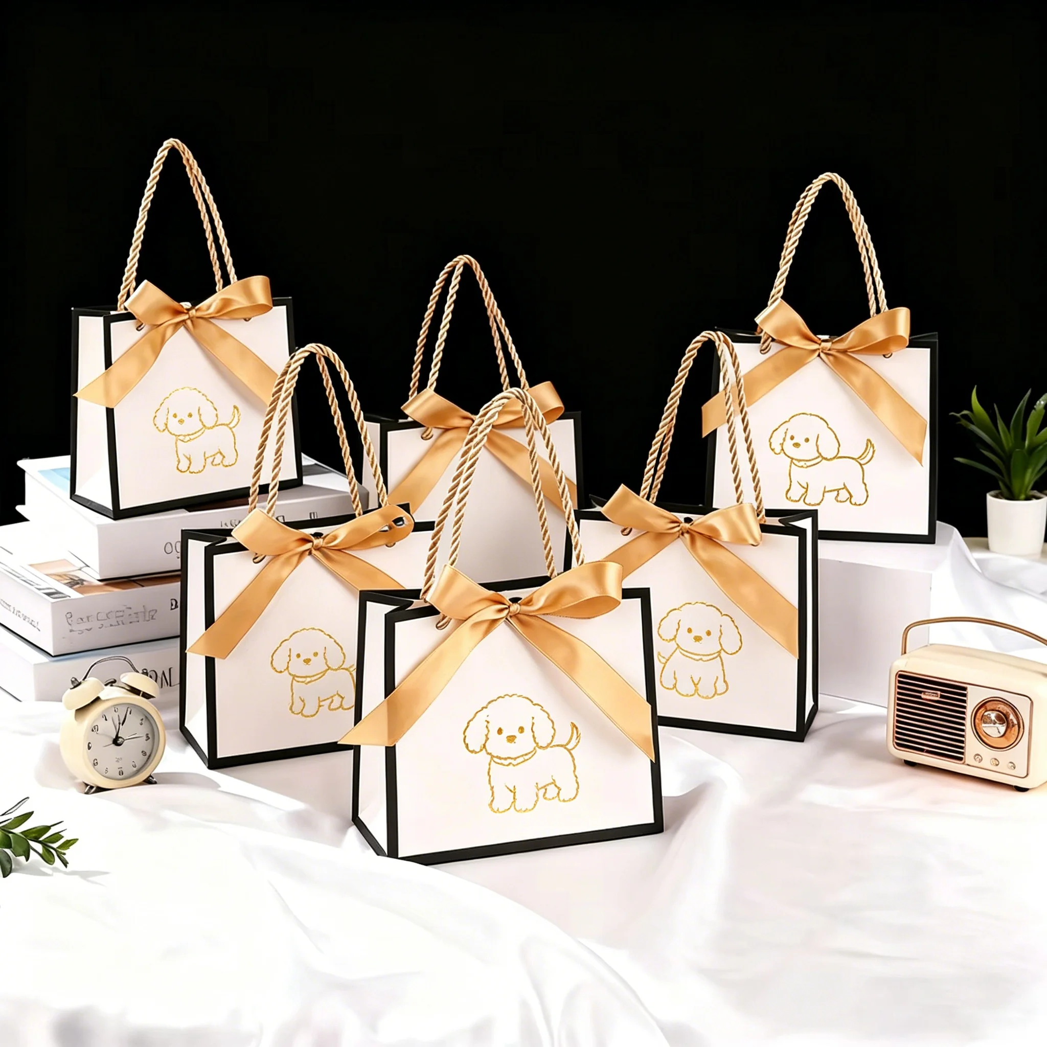 

Jewelry Packaging Bag Personalization Logo Paper Candy Biscuit Gift Present Tote Bag with Bow Ribbon Wedding Birthday Wrap Sack