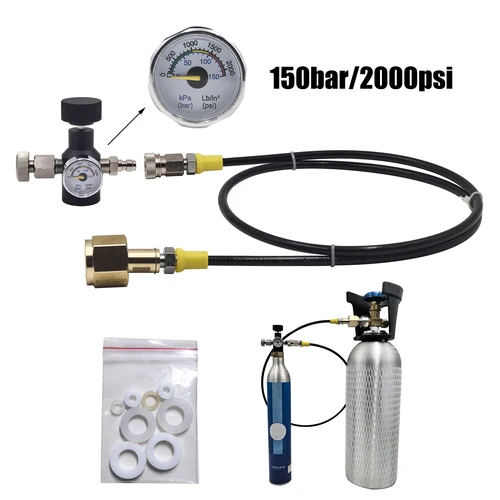 Tanque de cilindro azul de dióxido de carbono para agua y refrescos, adaptador de estación de llenado de CO2 TR21, Kit de calibre de manguera, conector W21.8-14 G3/4 CGA320