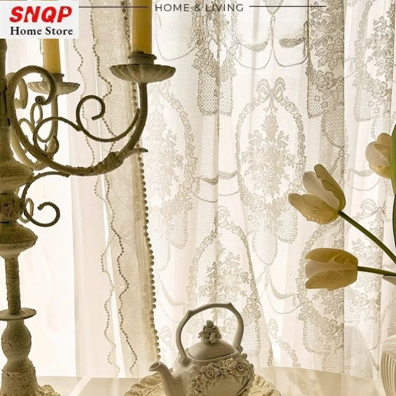 

Custom Size luxury Elegant White Tulle Retro relief lace palace style shaded classical Curtains for Living dining room bedroom