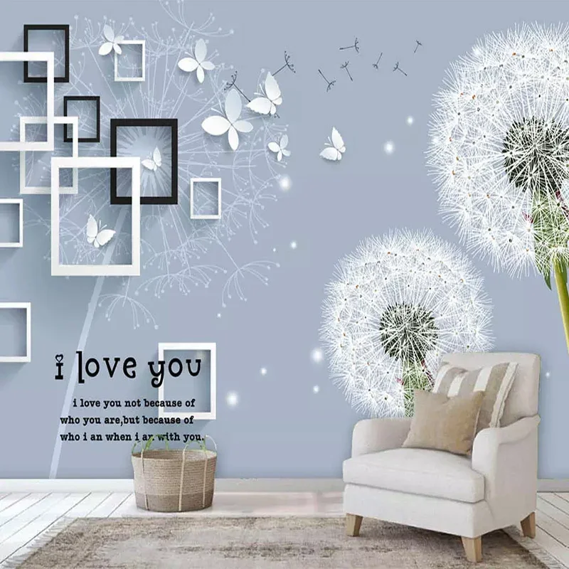 Mural personalizado de cualquier tamaño, papel tapiz 3D de mariposa de diente de león moderno, decoración de pared de fondo de dormitorio y sala de estar, paño de pared 3D