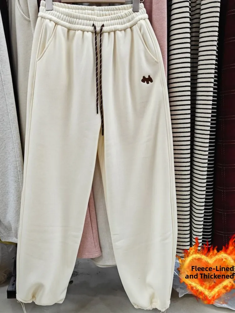 

Loose Fce Lined Thiened Dstring Trousers Color Blo Casual All-Match Sweatpants Korean Sle Harlan Pants