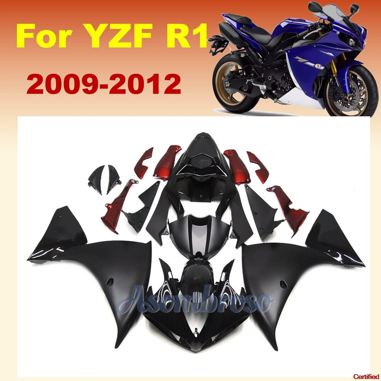 

Black Full Fairing Kit Motorcycle for Yamaha YZF R1 2009 2010 2011 2012 Bodywork Cowling ABS Plastic
