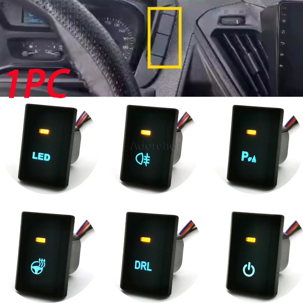 1PC Car LED DRL Spotlight Radar Power Heated Seat Front Rear Fog Light Switch Button with Wire Fit for Ford Transit 2017-2021