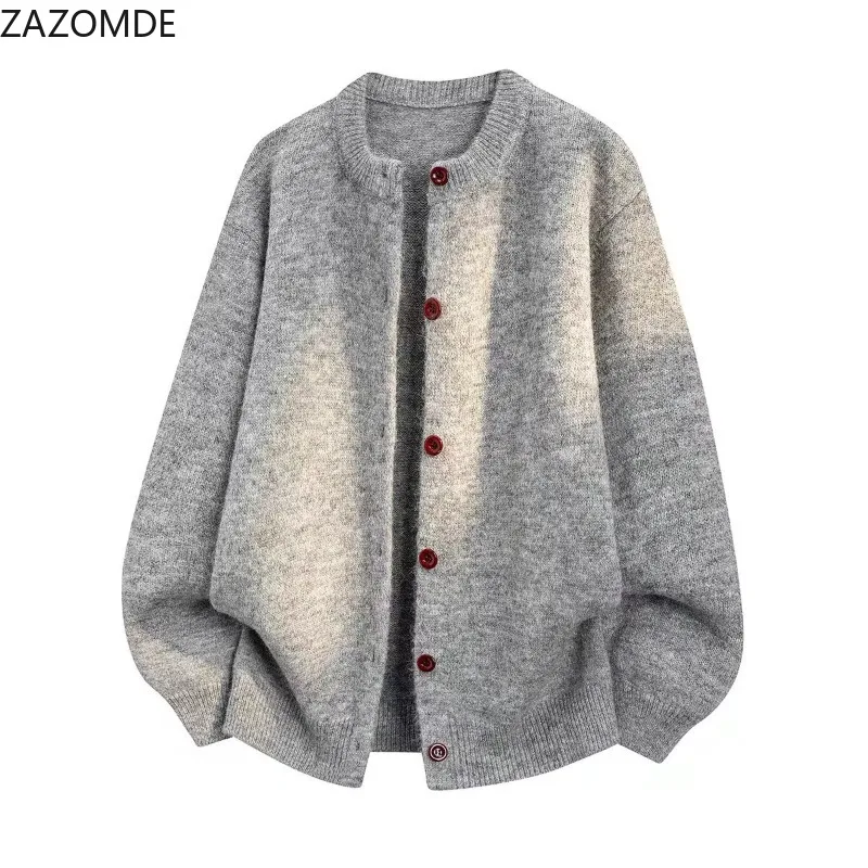 Men's Knitted Cardigan Round Neck Button Up Long Sleeve Sweater Casual Loose Fit Soft Knitwear Warm Autumn Winter Tops 2026