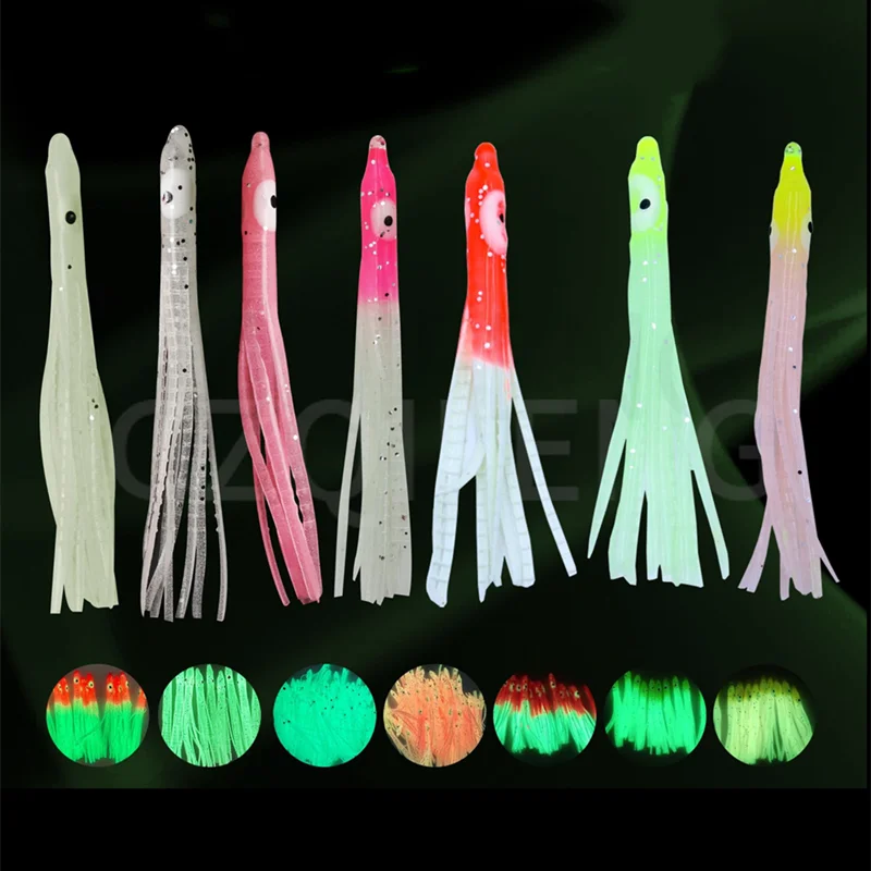 SKY 10 pièces/sac poulpe lumineux appât souple 7 cm pêche en mer chaîne crochet assistance appât