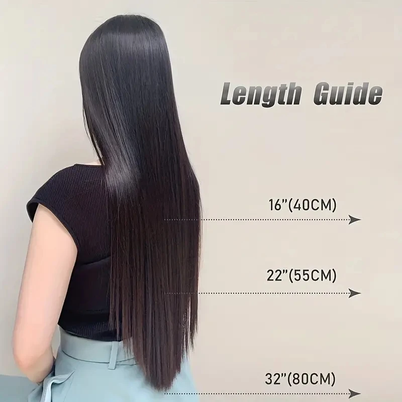 Synthetic Hair Extensions No Clips Fake Ombre Blonde Brown Black Natural Straight hair False HairPiece For Woman