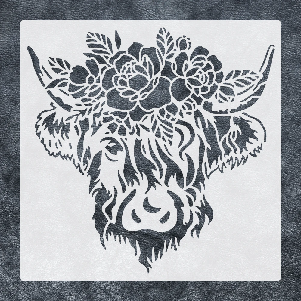 1pc Highland Cow Stencil, Reusable Stencils For Wall Art, Home Decor, Painting, Plastic Farmhouse Craft Stencil