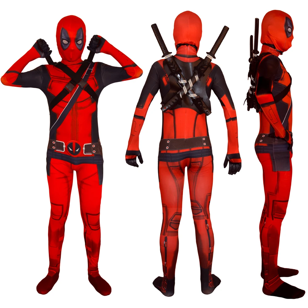 بذلة ديدبول للأطفال، بدلة لعب الأدوار الخارقة، زي شخصية فيلم الخيال للأولاد مع السيف